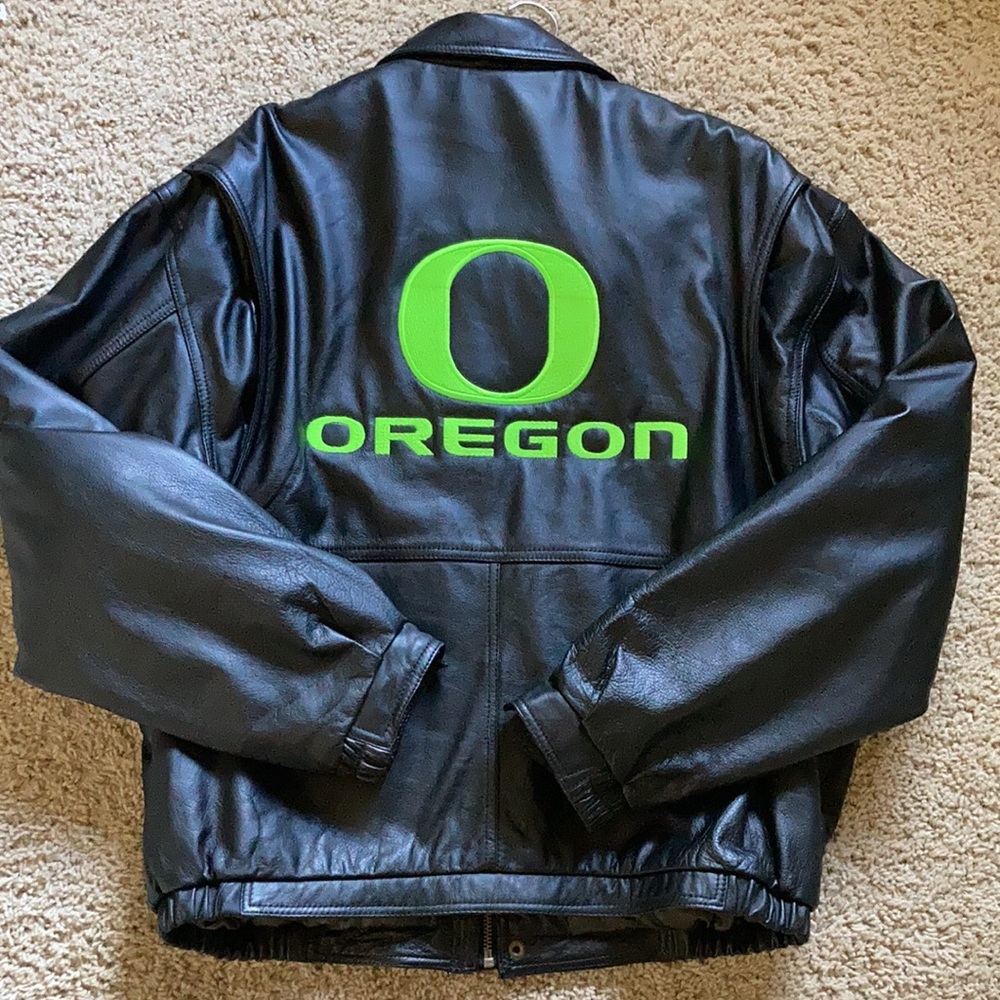 Like New Rare Black Genuine Leather Oregon Ducks Men’s Large Jacket